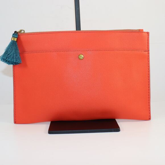 J.Crew Coral Leather Pouch with Teal Tassel Accent - Picture 1 of 7
